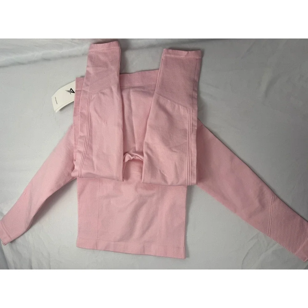 Primark Girls Pink Seamless Activewear Set Quarter Zip Top and Leggings 4-5Y NWT